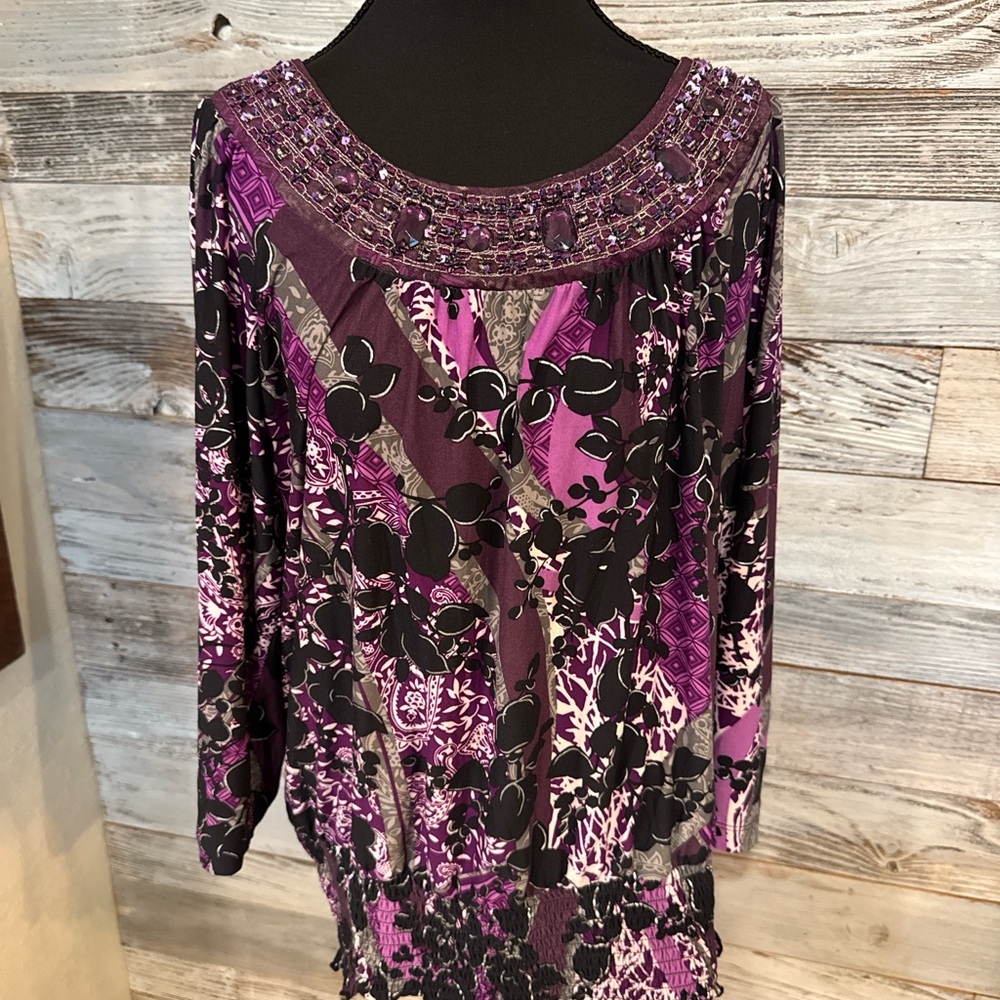 NWT Cato Purple and Black Floral Blouse